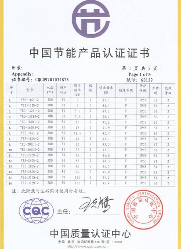 YE3系列電機CQC認證