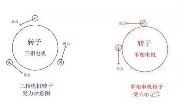 三相電機(jī)轉(zhuǎn)子和單相電機(jī)轉(zhuǎn)子受力示意圖